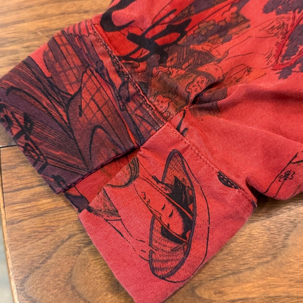 Vintage Women's Large Red Asian Inspired Button Down Shirt - Picture 10 of 11